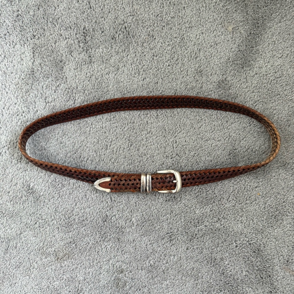 VINTAGE FOSSIL WOVEN LEATHER BELT SIZE 38